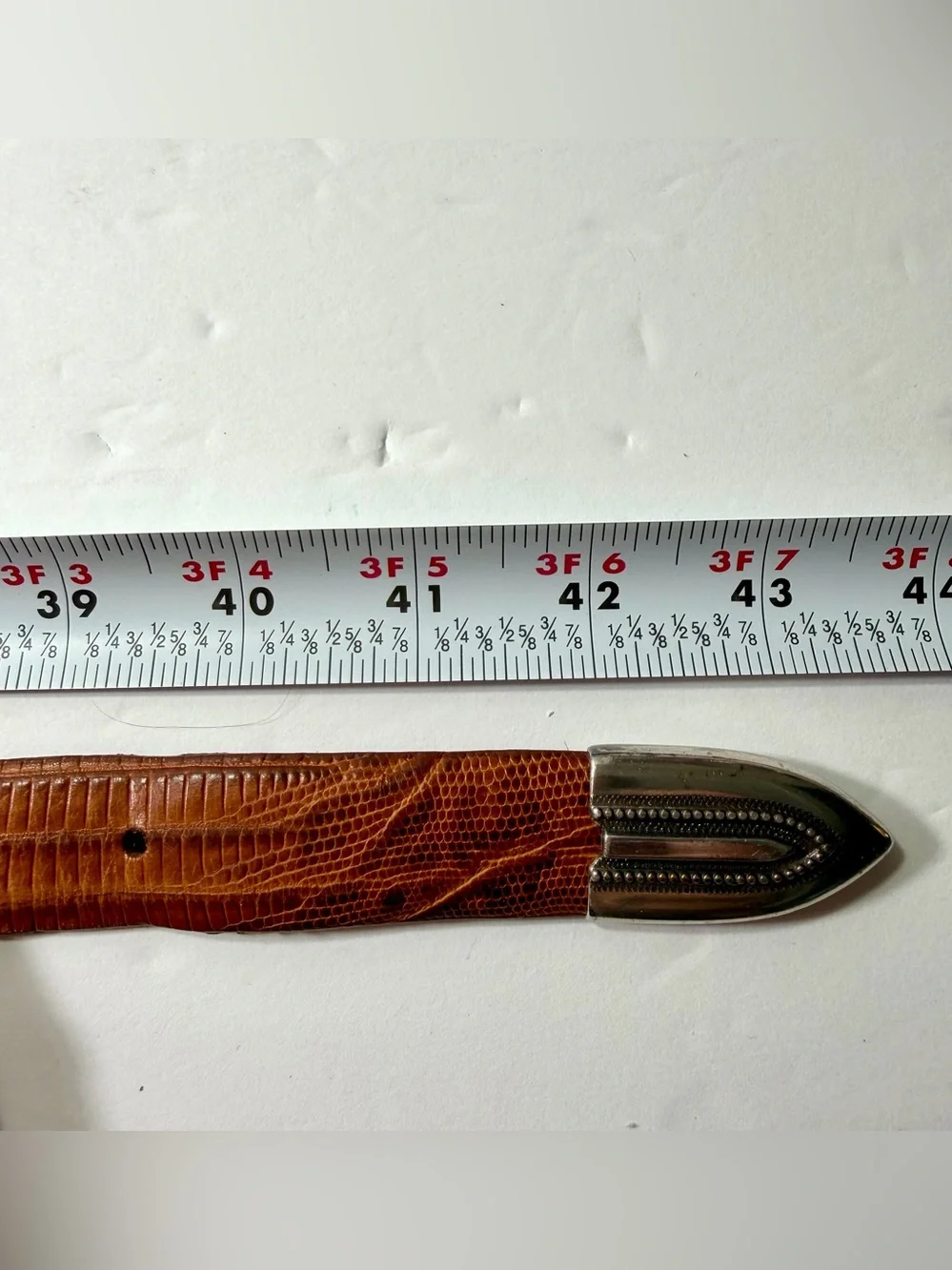 Vintage Italian Calfskin Leather Ranger Belt 38 Lizard Embossed Cognac Brown Y2K